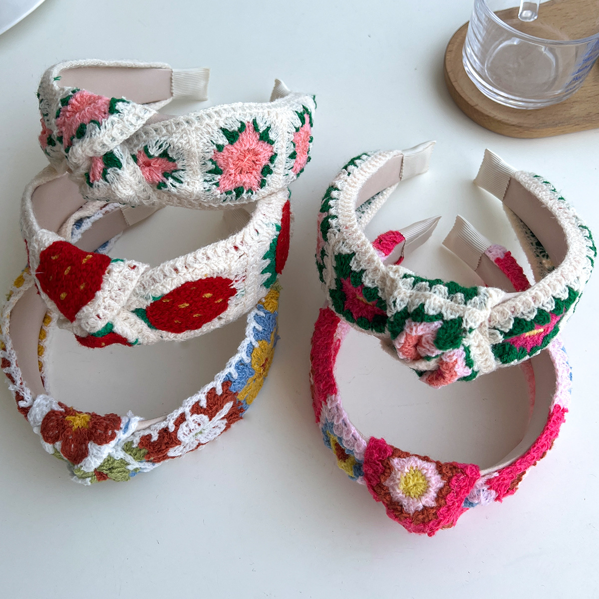 Knit Material Vacation Sweet Women's Embroidery Knot Flower Knit Hair Band