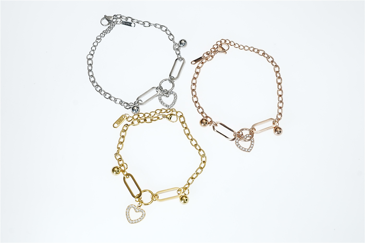 11g Weight Titanium Steel Pendant Material Classic Style Heart Shape Titanium Steel Cable Chain Bracelets In Bulk
