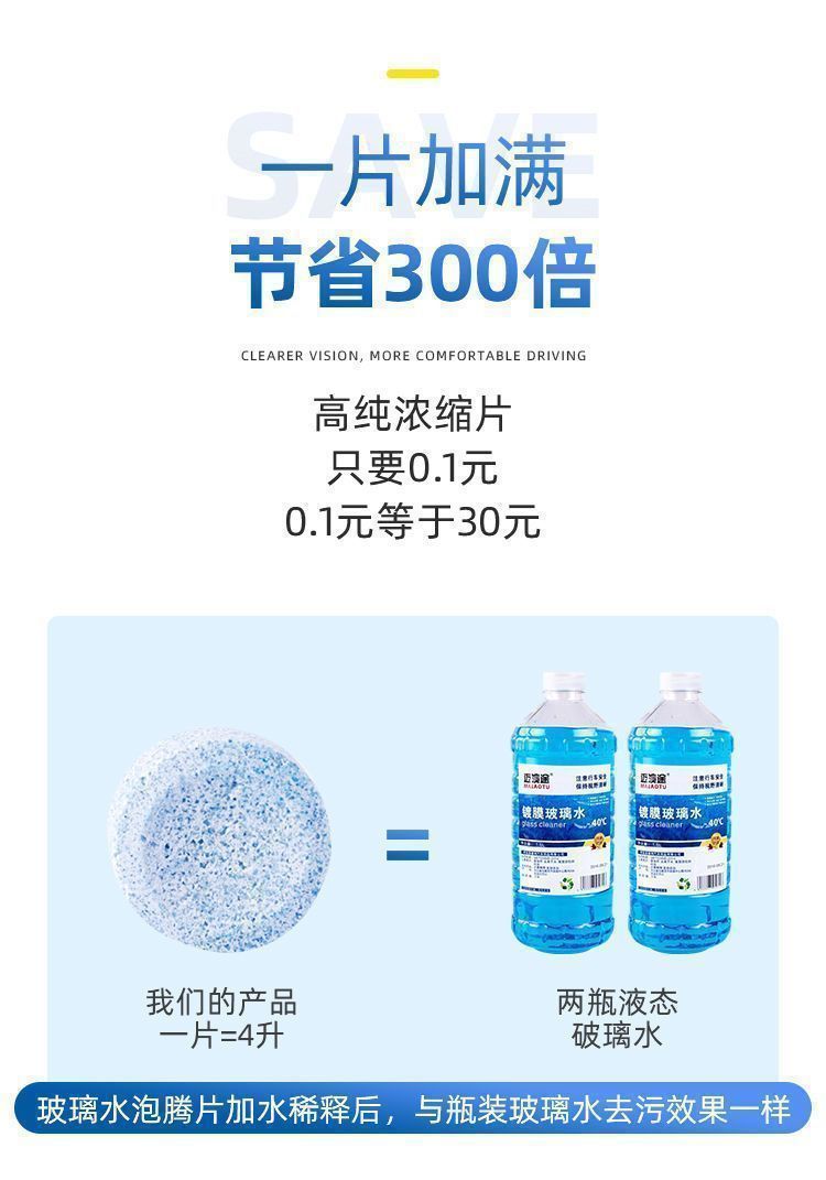 Oil Film Remover Wiper Essence, All-Season Use, Ultra-Concentrated Solid Wiper Essence, Car Glass Cleaner, Decontamination Effervescent Tablets