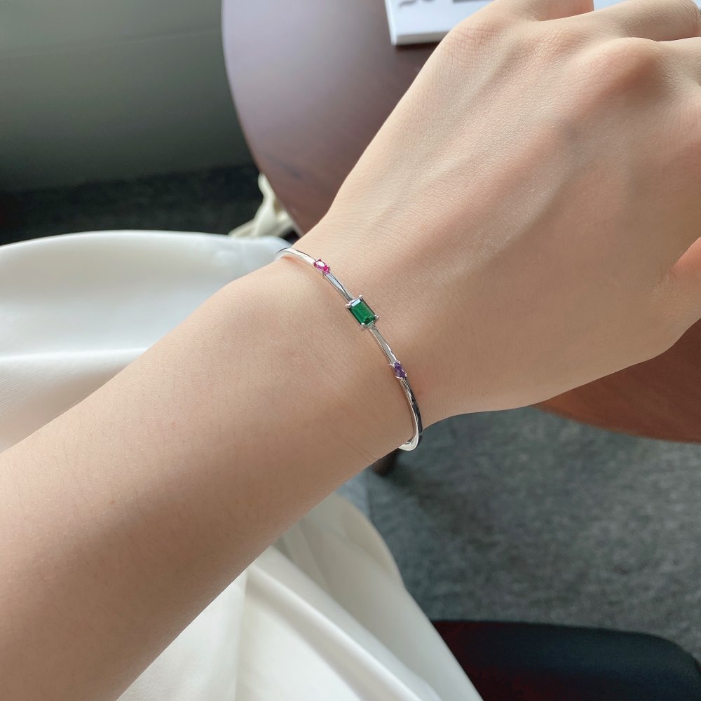 Fashion Geometric Sterling Silver Inlay Zircon Bangle 1 Piece