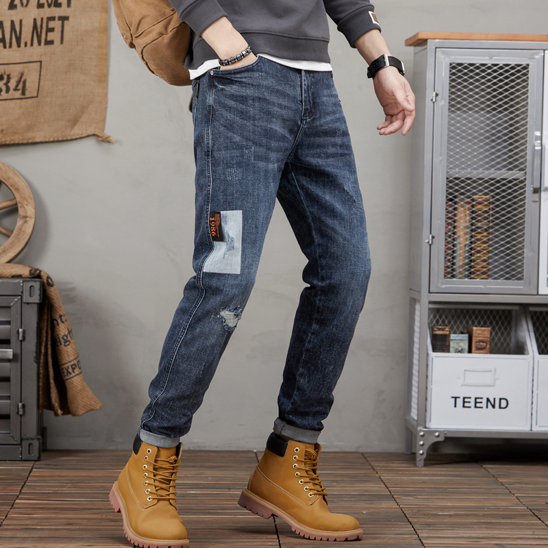 Vaqueros rotos para hombre, vaqueros para hombre con elástico en la pierna pequeña_voghion.com