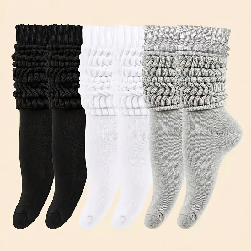 Spring and Summer New Solid Color Slouch Socks, Casual Over-The-Knee Long Socks, Versatile, Warm, Breathable, Sweat-Absorbent, Long Loose-Top Socks