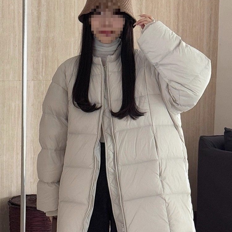 Round Neck down Jacket Women's 2025 Winter New Mid-Length Warm White Duck down Casual Jacket