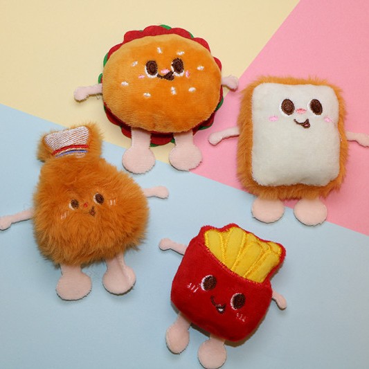 创意汉堡薯条鸡腿挂件情侣包包配饰毛绒面包胸针食玩辅料玩偶吐司