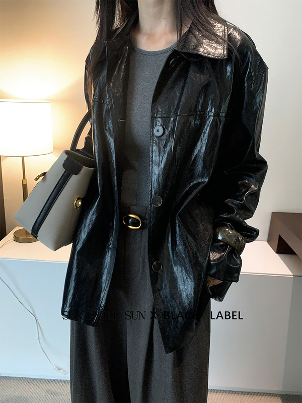 秀熙熙2025秋季新款黑标复古长袖皮外套宽松百搭休闲服女86085|undefined