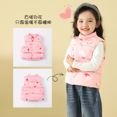 Girls and Boys Autumn and Winter Children's Small and Medium Children's Clothing Down Cotton Vest Vest Stand Collar Waistcoat Print Warmth