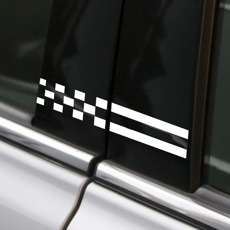 外贸2pcs汽车玻璃中柱贴纸 格子旗条纹反光车贴 跨境新品贴后视贴