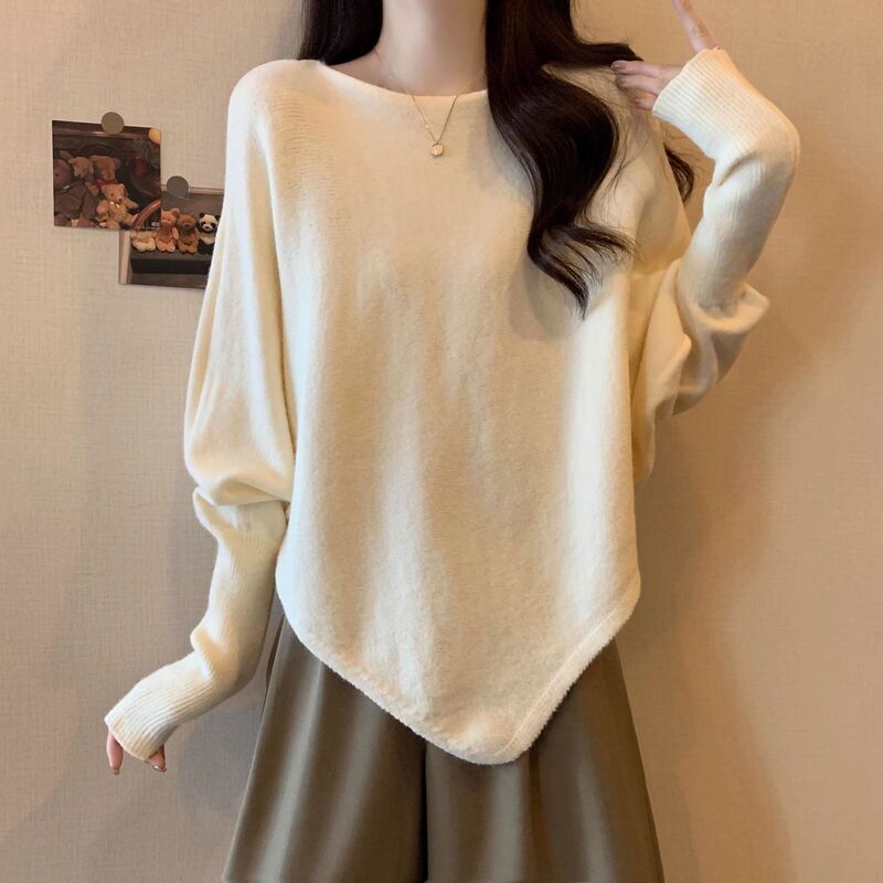 不規則なバットスリーブの新しい赤いセーター、新しい大きいサイズの女性用ゆったりとしたケープニットセーター、エレガントな雰囲気|undefined