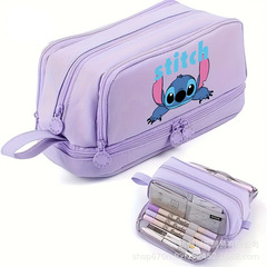 Stitch ペンバッグ 大容量文具収納バッグ 小学生用 二層子供用ポータブル文具バッグ 写真プリント付き