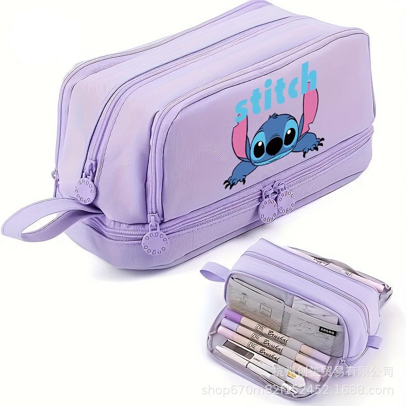 Stitch ペンバッグ 大容量文具収納バッグ 小学生用 二層子供用ポータブル文具バッグ 写真プリント付き|undefined