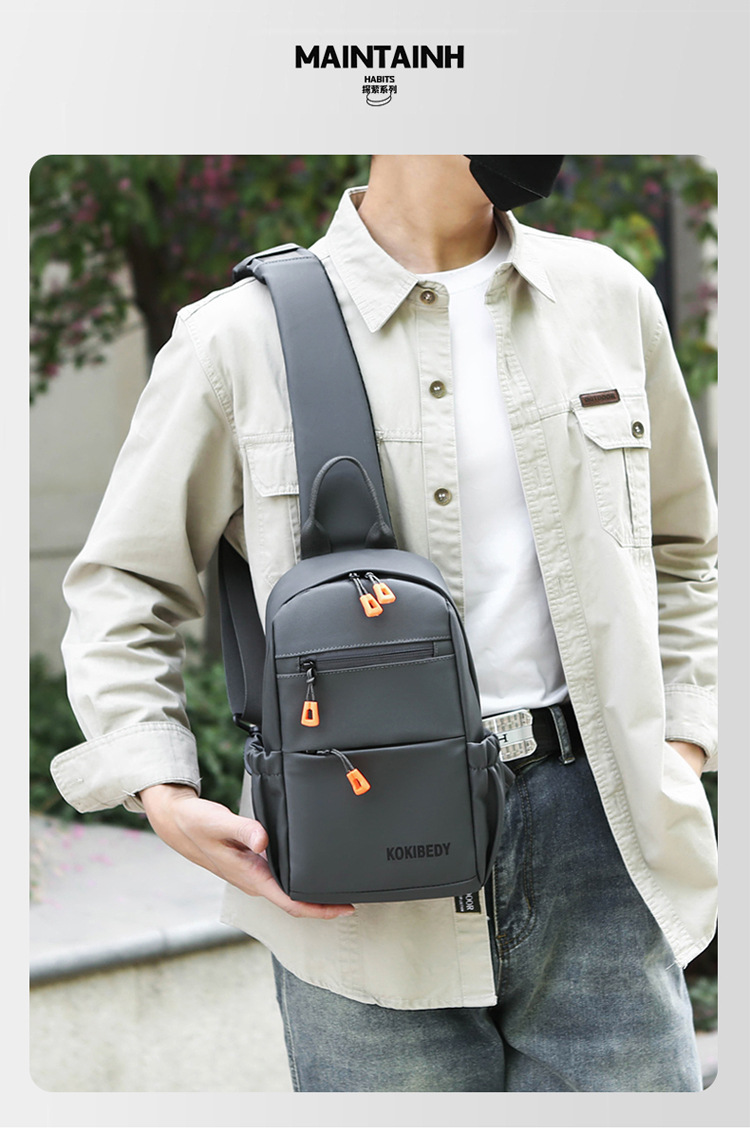 Trendy men's chest bag, water-resistant crossbody bag, casual single-shoulder backpack, fashionable business bag, multi-functional men's bag, cross-border Item Picture