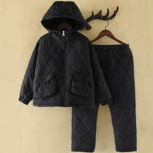 【防风防水】黑色儿童睡衣秋冬季男童男孩大童三层夹棉家居服亲子