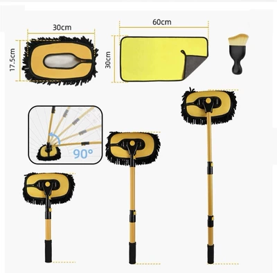 Car cleaning tools: the Car, Long Handle Car Brush, Car - yellow-and-black-three-section-mop-replacement-head-towel-crevice-brush