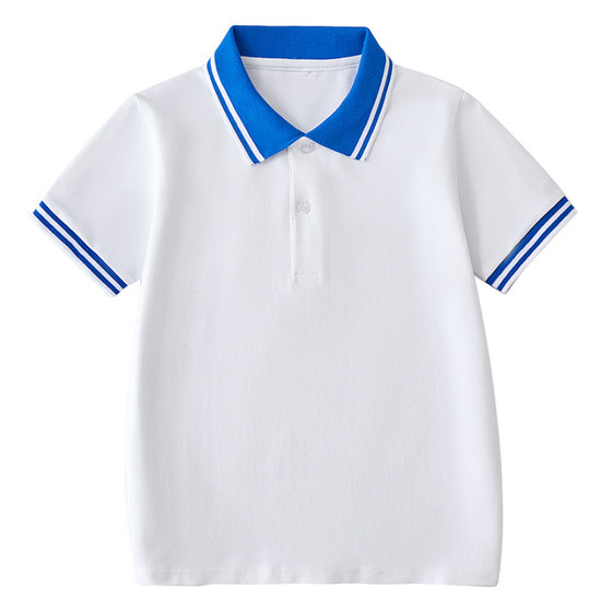 Summer Boys' Short-sleeved Polo Shirt School Uniform for Primary and Secondary School Students Children's White Lar T-shirt Girls' Graduation Class Dress