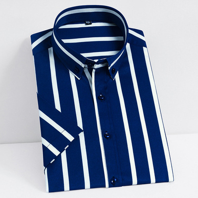 [Elastic force]summer leisure time Self-cultivation Middle-aged and young blue stripe Thin section Short sleeved Lapel shirt wholesale On behalf of
