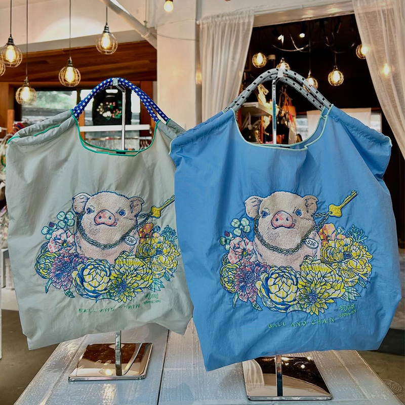 日系ballchain包刺绣可爱小猪环保购物斜挎帆布包单肩托特通勤包