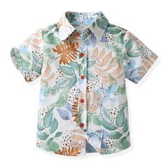 T-shirt for boys aged 2024, cartoon-style short-sleeved children's baby spring and summer open-collared casual vacation print top