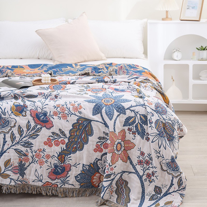 Pure Cotton Gauze Sofa Cover with Tassels, All-Cotton Throw Blanket, Nordic Style Sofa Cushion Cover, Blanket, Towel, Suitable for All Seasons
