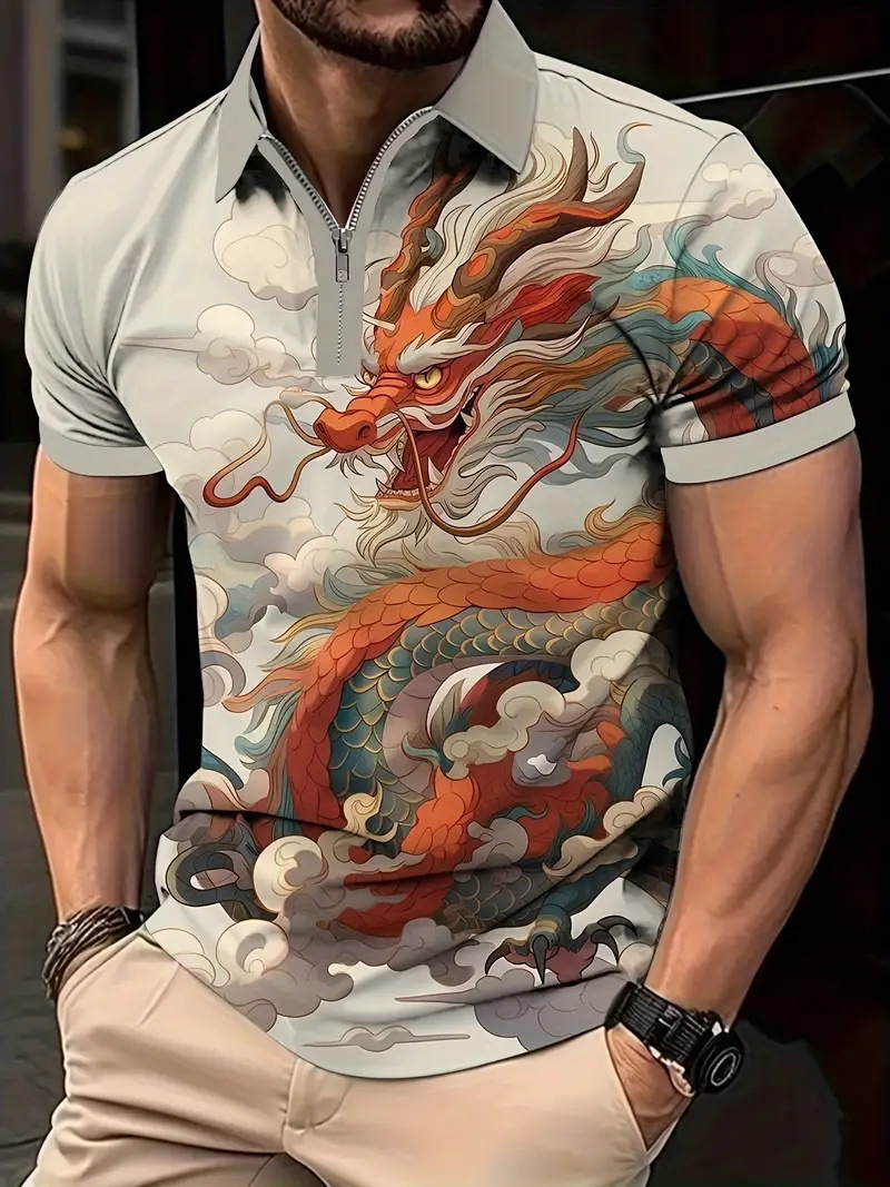 Venta caliente transfronteriza nueva impresión de degradado 3D de verano de gran tamaño casual para hombre suelto código europeo cremallera polo manga corta