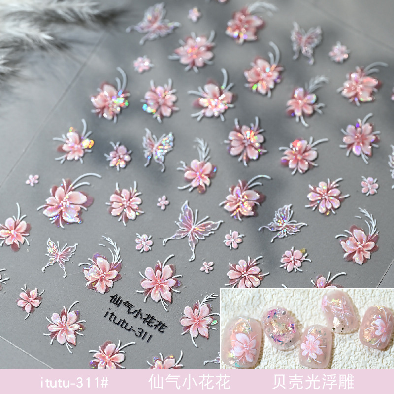 Manicure nuevo relieve de hadas flor pegatinas conchas de alta calidad de luz pura quiere pegatinas universales pegatinas de uñas de primavera