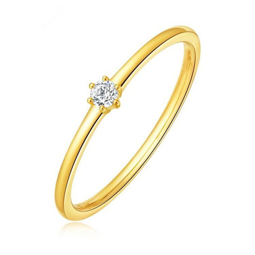 Jane~S925 sterling silver plated 14K gold ring for women Japanese and Korean version inlaid with diamonds and zircons extremely fine single diamond ring tail ring ring