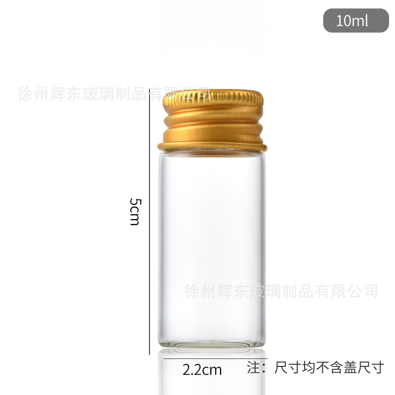22mm de diámetro rosca de aluminio de oro tapa de alta borosilicona botella de vidrio transparente botella de deseos botella de cordyceps botella de cañón