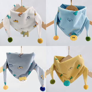 Children's triangle scarf children's double-layer Korean-style autumn and winter baby boys' and girls' cotton scarf cartoon baby bib