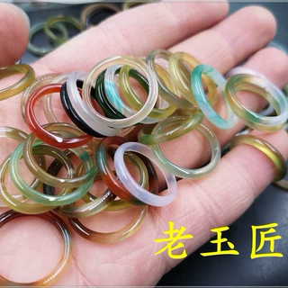 老玉匠 玛瑙线戒指 细玛瑙戒指 窄条白玛瑙小戒指 戒圈 指环