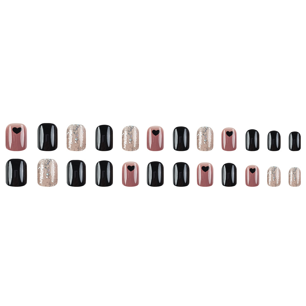 Venta caliente Symphony Black Love Wear Armor muestra temperamento blanco uñas de uñas dulces uñas postizas desmontables al por mayor