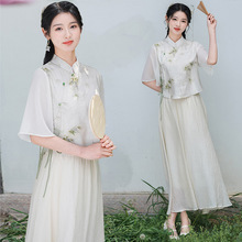 新中式改良旗袍2023新款夏季复古民国风汉服唐装两件套装连衣裙