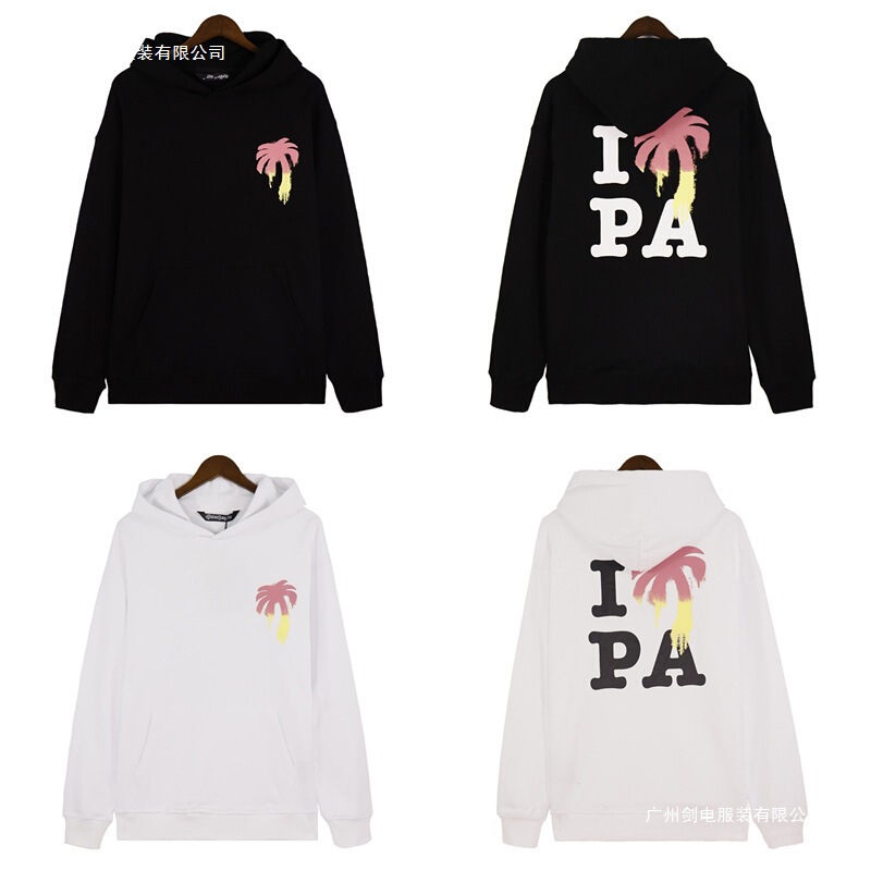 European and American Palm Angel Coconut Tree Letter Logo Hooded Sweatshirt for Men and Women High Street Hoodie Jacket