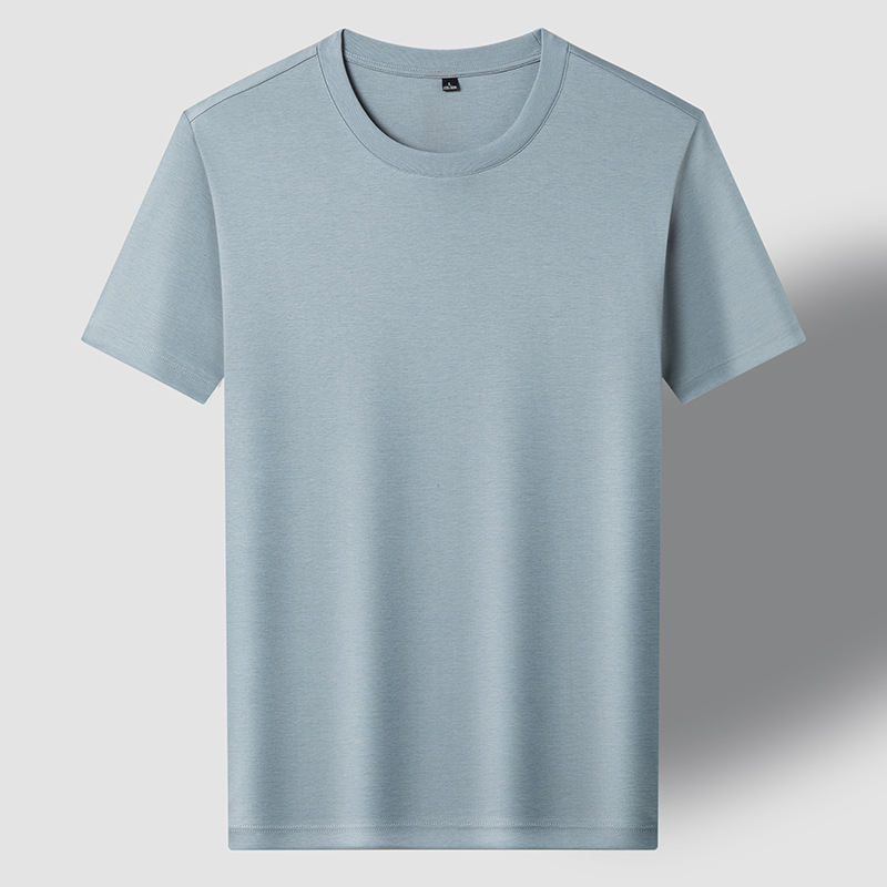 80 hombres de hombro recto, lujo ligero, alta calidad, color sólido, media manga, camiseta de manga corta, algodón de caballo, camiseta para hombres, personalización de verano