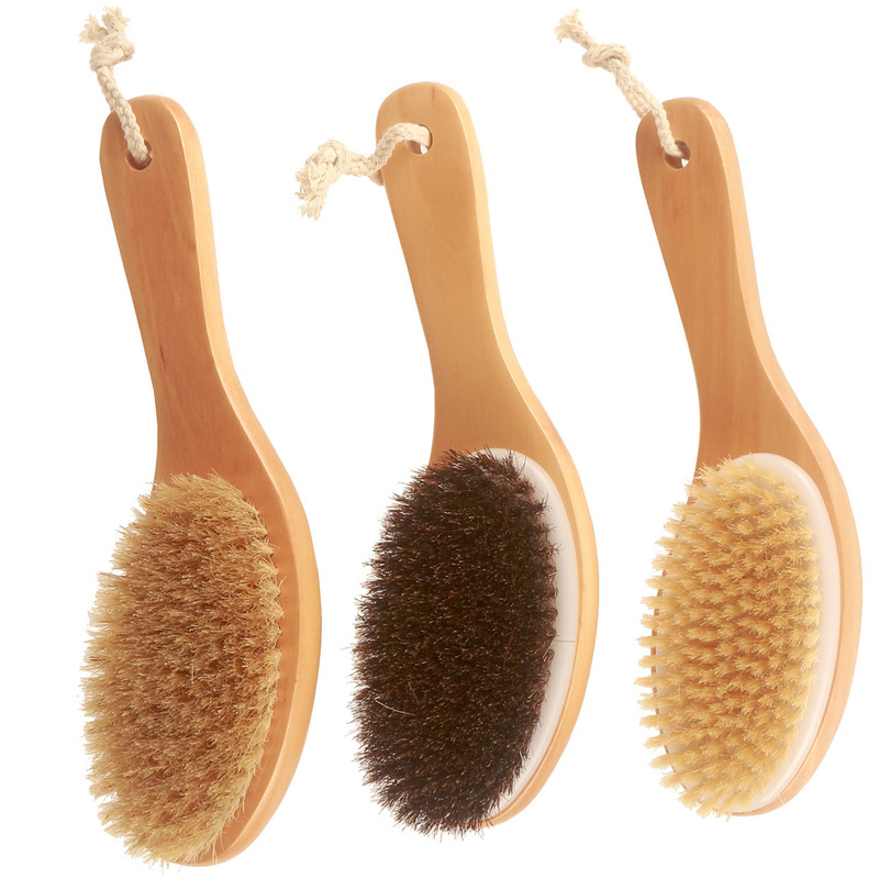 Spot solid wood chicken leg shaped curved handle bristle bath brush bath brush massage brush exfoliating bath brush warp brush soft hair