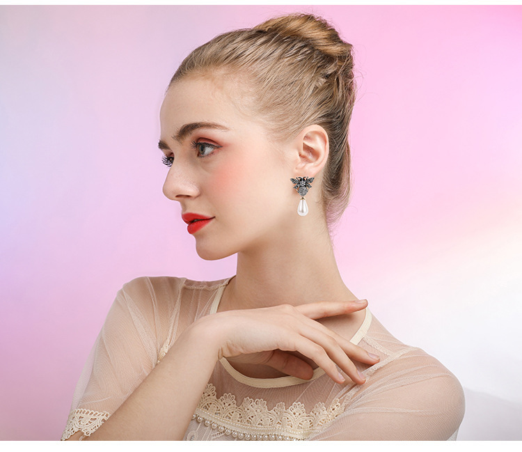 Retro Bee Imitation Pearl Alloy Inlay Rhinestones Womenu0027S Drop Earrings 1 Pair
