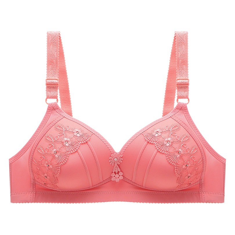 Specially Designed for Foreign Trade Cross-Border E-Commerce Large Size Large Cup Embroidered Wire-Free Bra Thin Mold Cup Adjustable Middle-Aged Intimates