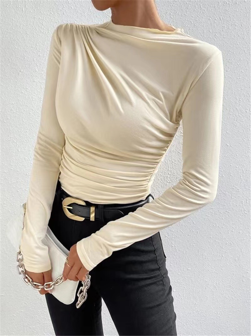 Women's Slim Fit Long Sleeve T-shirt With Round Neck Solid Colour_voghion.com