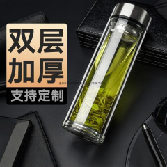 玻璃杯双层水杯男2025新款家用耐高温茶水分离杯大容量泡茶杯子无