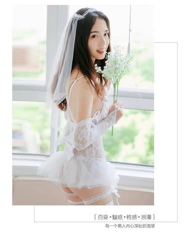 Bridal Lace Lingerie Set with Sheer Mesh Detail and Thigh-High Stockings — detail image 7