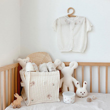 INS新款米色绗棉小熊收纳桶宝宝尿布衣服玩具整理袋婴儿床收纳筐