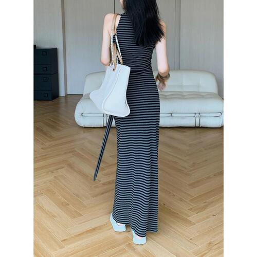 Women's Plus Size Designer Striped Dress 2025 Summer Trendy Item Long Dress with Charming Style