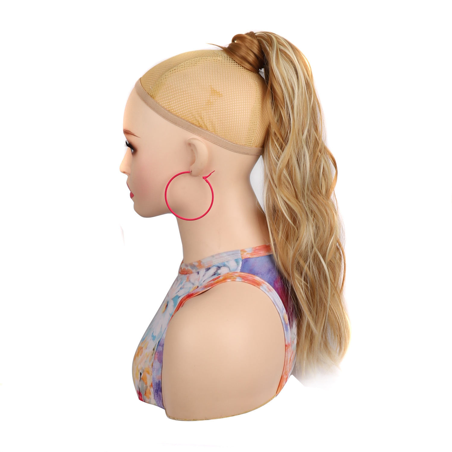 Queue de cheval de perruque de commerce extérieur, queue de cheval bouclée ondulée à l'eau, queue de cheval Velcro à gros cheveux bouclés ondulés, queue de cheval bouclée_voghion.com