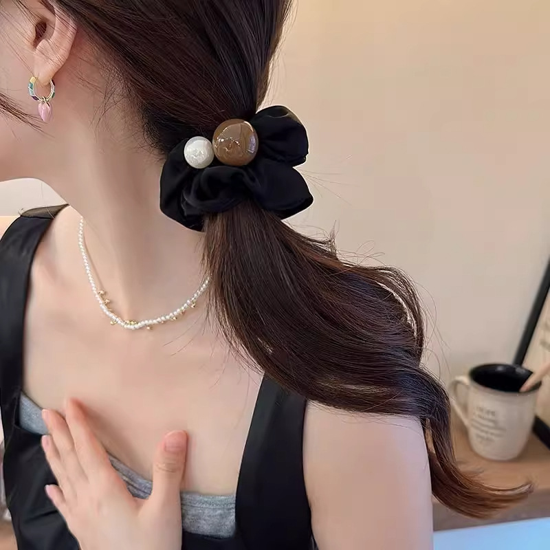 Perlas de terciopelo de alta sensación, anillo de cabello de intestino grande, temperamento femenino elegante, cuerda de cabello de cola de caballo baja, cuerda de cabello de alta elasticidad no dañada