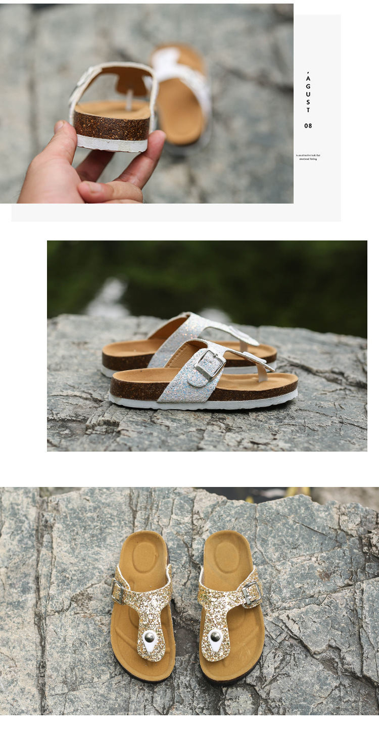 New large-sized women's sandals for foreign trade, colorful ice crystal water diamond cork slippers, Korean-style fashionable herd-shaped slippers for women details Picture