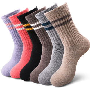Winter New Women's Striped Wool Socks Warm Thickened Plush Socks Mountain Climbing Outdoor Sports Socks Home Floor