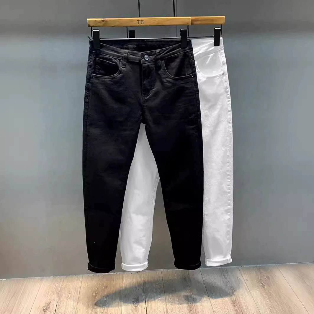 Spring black jeans, white cotton trousers, Korean style