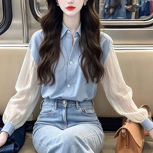 Korean Style Light and Mature Elegant, Cool and High-End Tops, Autum Fashion, Versatile Slimming Look and Belly-Covering Long-Sleeved Shirts