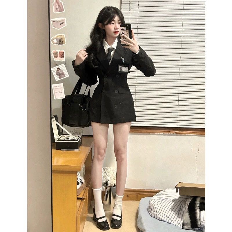 한국 드라마 아카데미 스타일 세트 세트 원피스 여자 가을 겨울 JK 유니폼 허리 세트 코트 셔츠 엉덩이 스커트 3 피스 세트