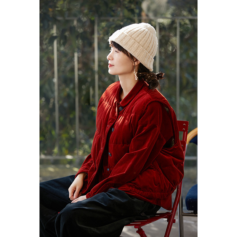 Winter New Style Literary Retro Original Women's Casual Velvet Red Velvet Cotton Loose Warm Skin-Friendly down Women's Vest