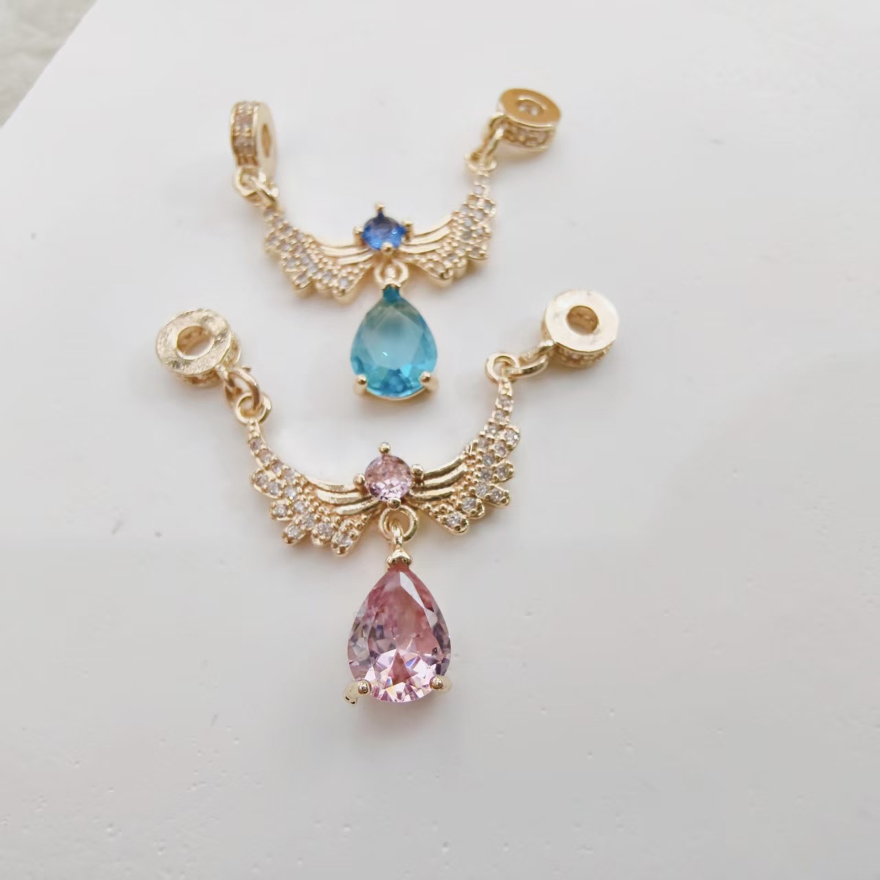 Color-Preserving Zircon Inlaid Pendant Wing Necklace Crystal Bracelet DIY Accessory Spacer Bead with Through-Hole Handmade Material New Model