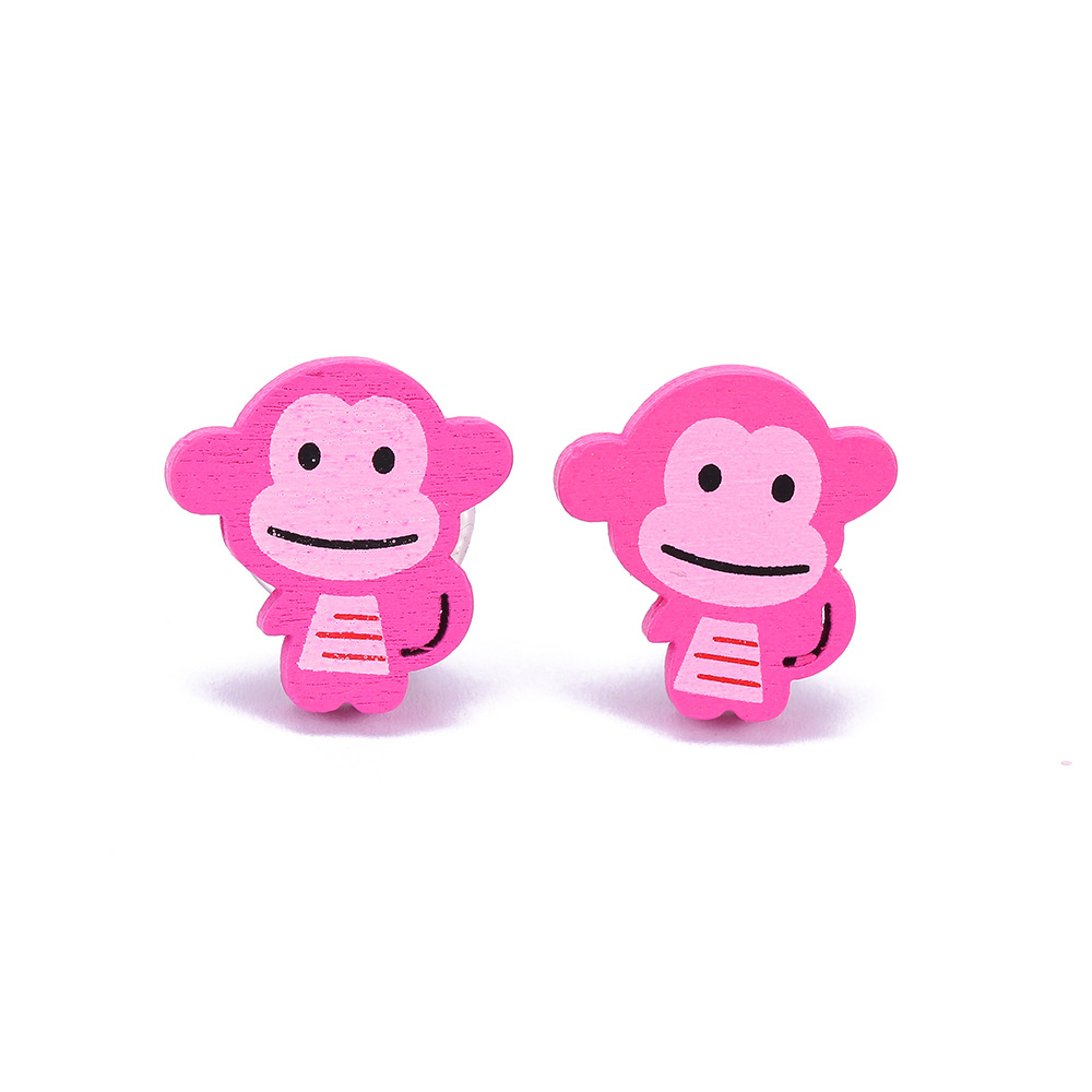 Cartoon Style Rabbit Unicorn Wood Stoving Varnish Womenu0027S Ear clips 1 Pair